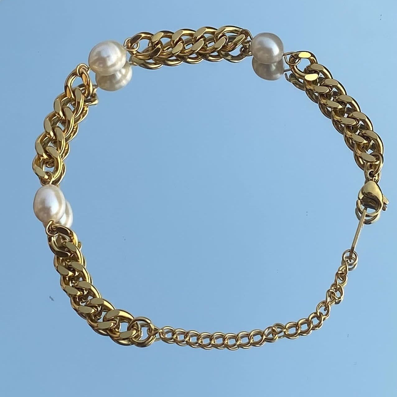 Goldie Chunky Chain Bracelet with Freshwater Pearls