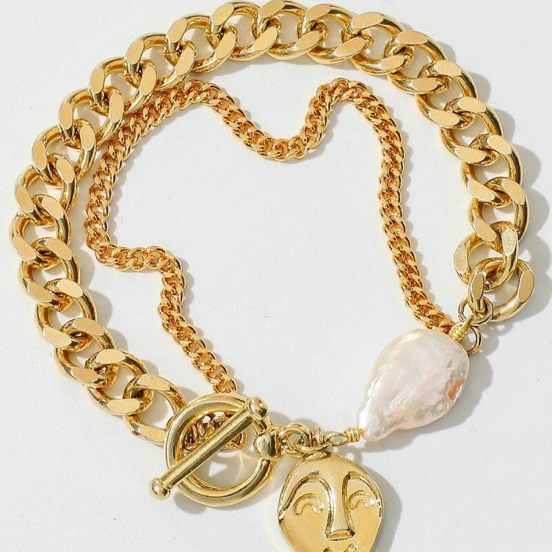 Bold layer Chain and pearl charm Bracelet
