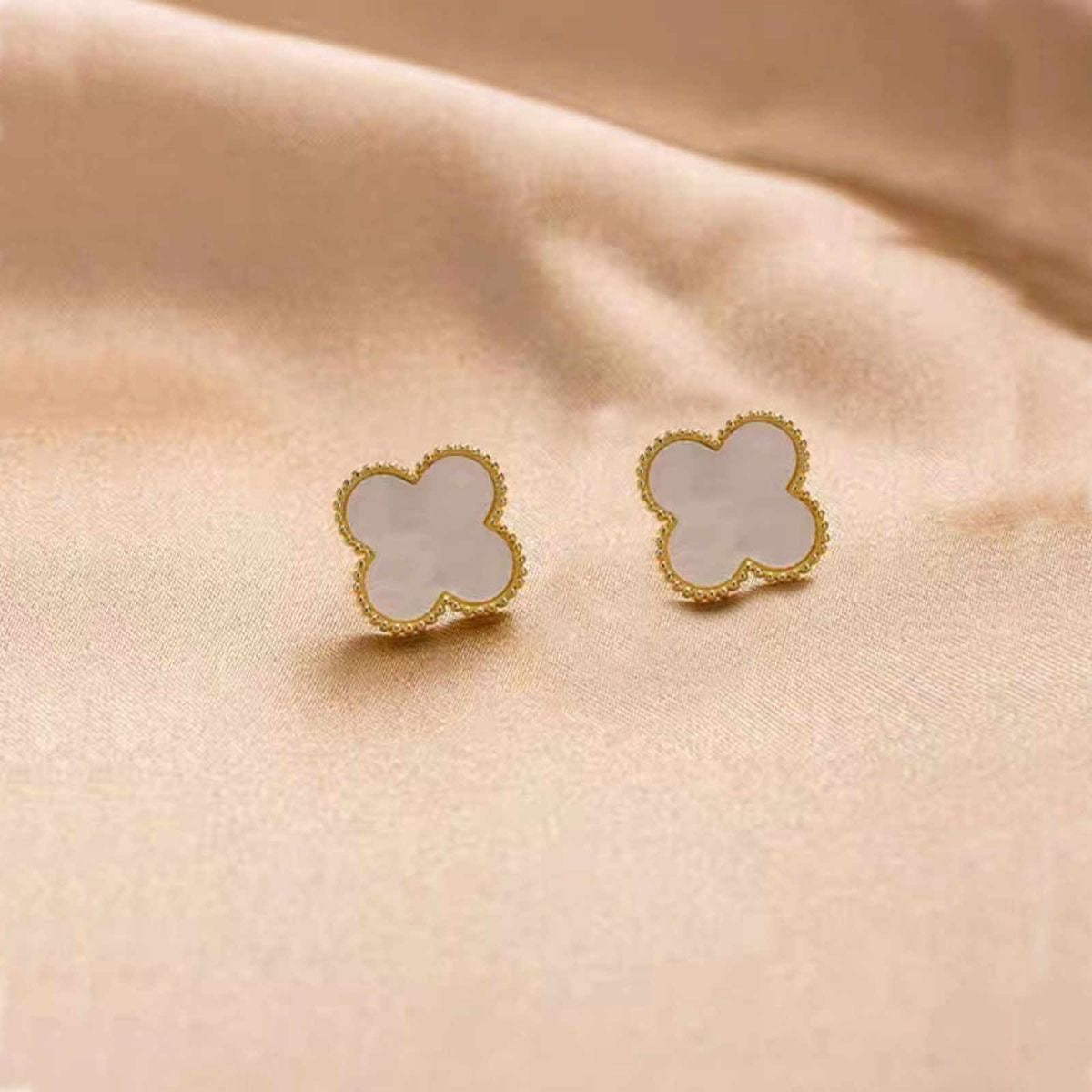 Classic White Enamel Clover Studs