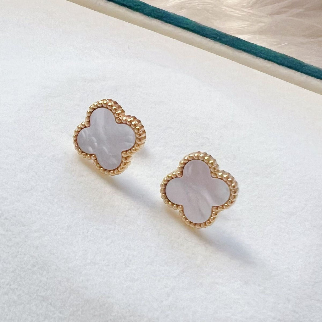 Classic White Enamel Clover Studs