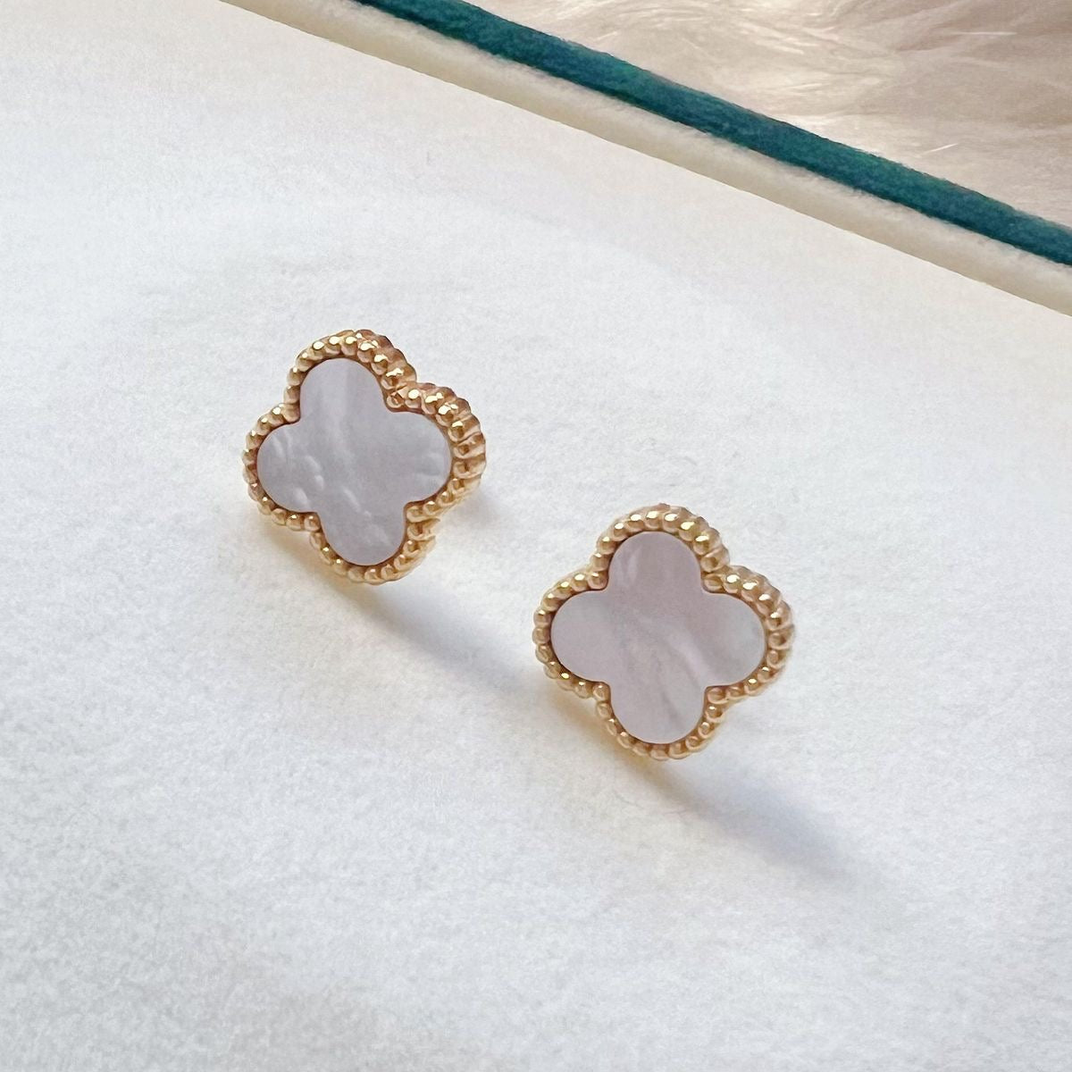 Classic White Enamel Clover Studs