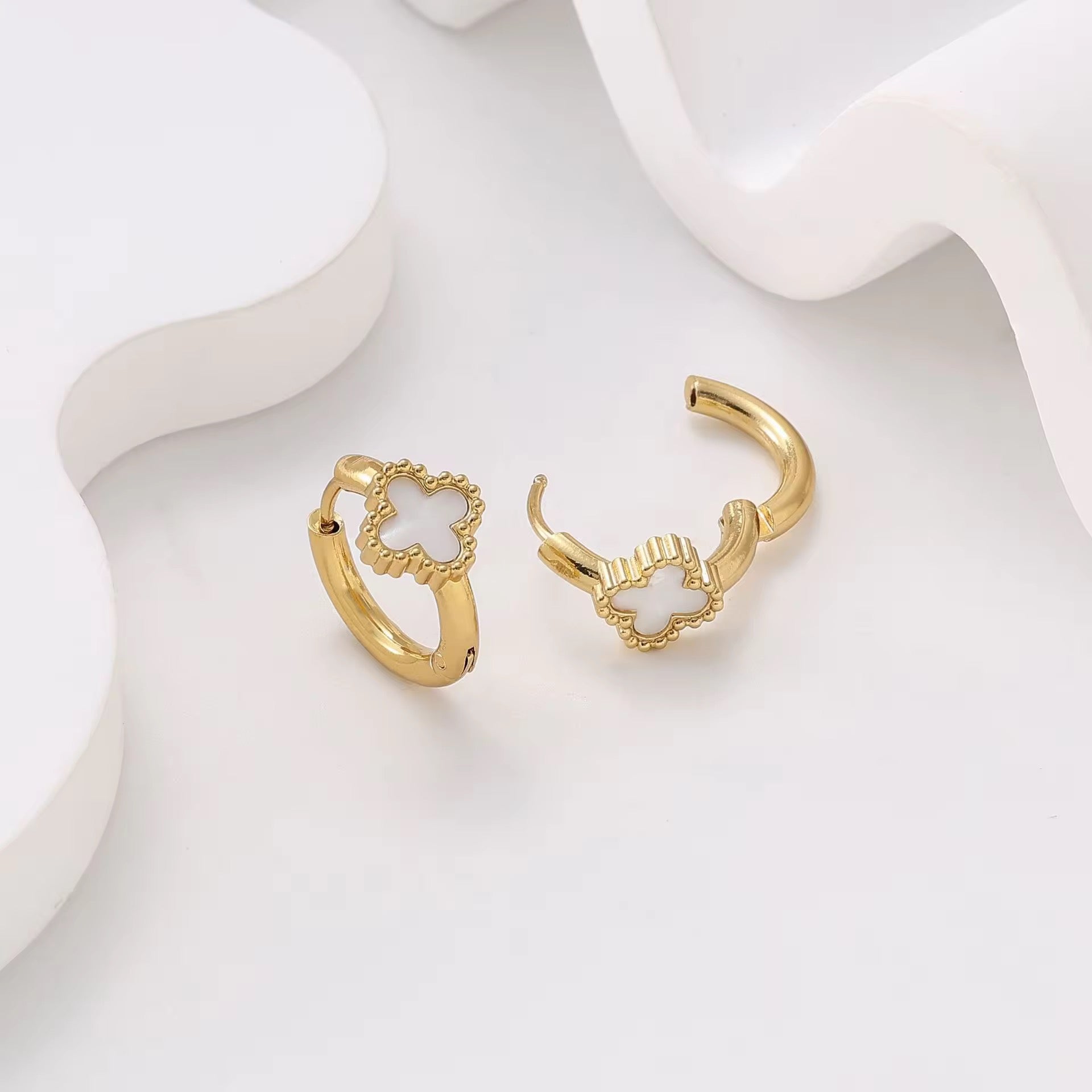 Elegant Clover Gold Hoop Earring
